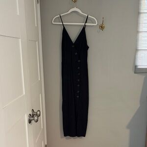 Urban Outfitters Black Button-Front Midi Slip Dress